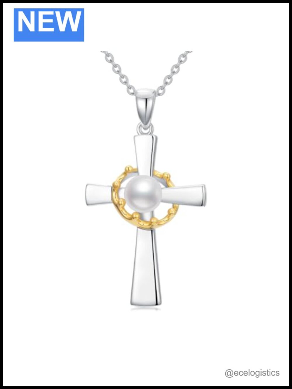 Cross Pearl Necklace Lucky Celtic Knot Sterling Silver Moissanite